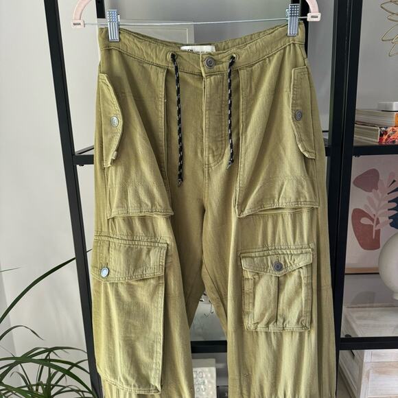 Zara Khaki Olive Green Mid Rise Straight Leg Slouchy Transformable Cargo Pants 2 - Picture 3 of 13